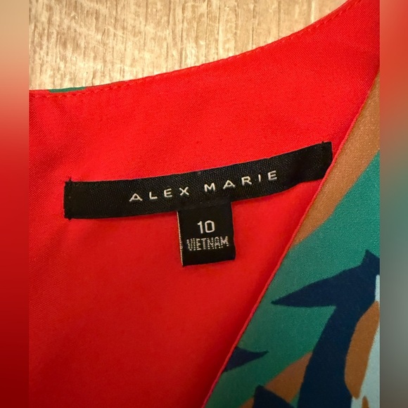 Alex Marie Bold Red Tropical Dress Sleeveless Belted Ruffle 10 - Picture 3 of 8